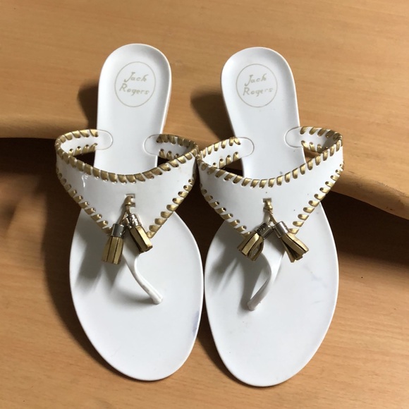 Jack Rogers white jelly flip-flop gold whip stitch 9 - Picture 4 of 15